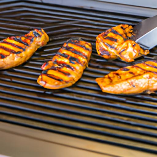 Grilling the marinated chicken breasts to perfection for the Hawaiian grilled teriyaki chicken recipe.
