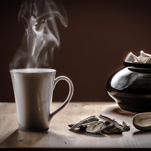 Delightful licorice tea served with dried licorice roots on a wooden table.